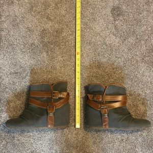 Grey with Brown Strap Ankle Boots